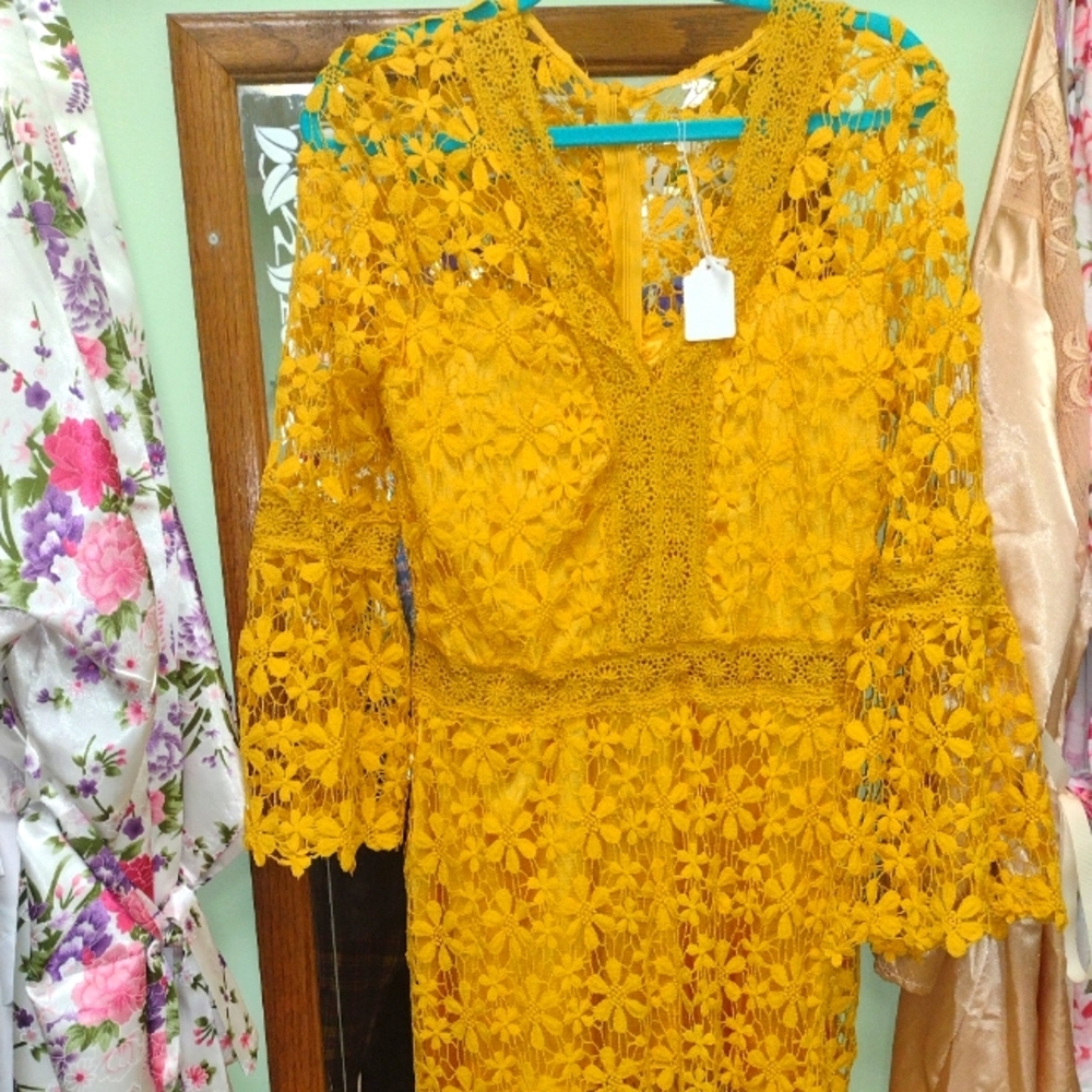 Import from China and lace dress size large mustard yellow